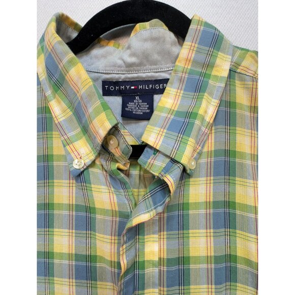Tommy Hilfiger Mens Plaid Button-Down Shirt Size XL Yellow Green Long Sleeves - Picture 3 of 12